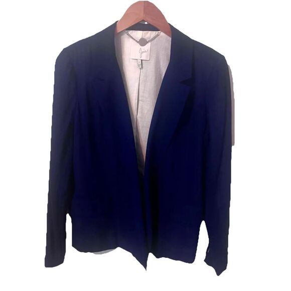 JOIE Navy Blue Open Blazer Jacket Womens Size 4 Elegant Notch Lapel Fully Lined - Picture 1 of 8